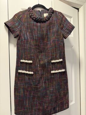 Tuckernuck XS Jackie Dress Multicolor Tweed Shift Top with Braided Neckline